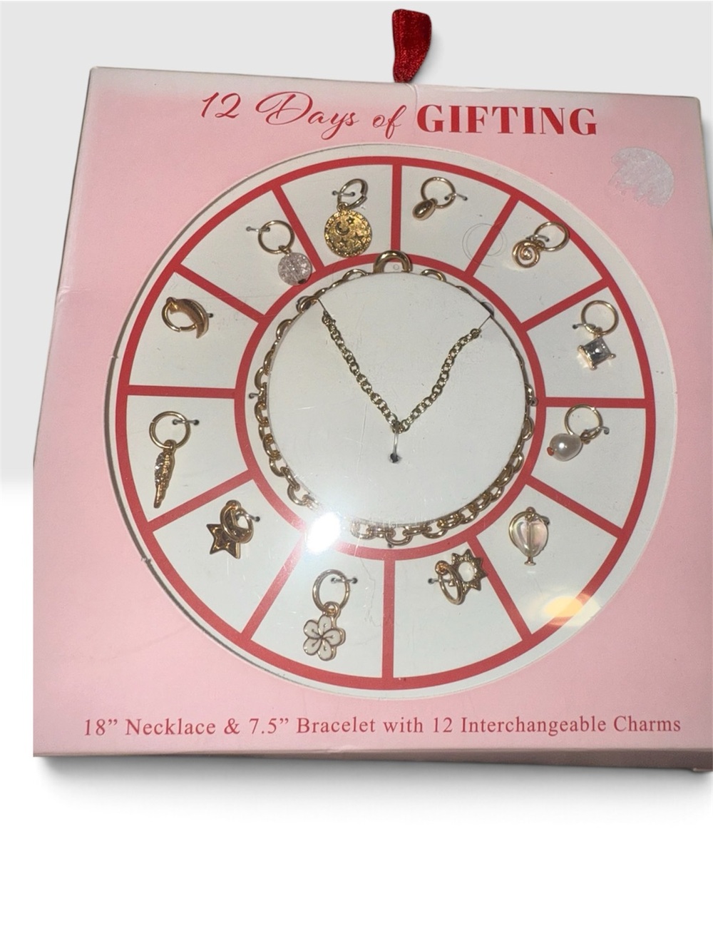 Gold Plated Necklace & Bracelet Set with 12 Interchangeable Charms - Gold